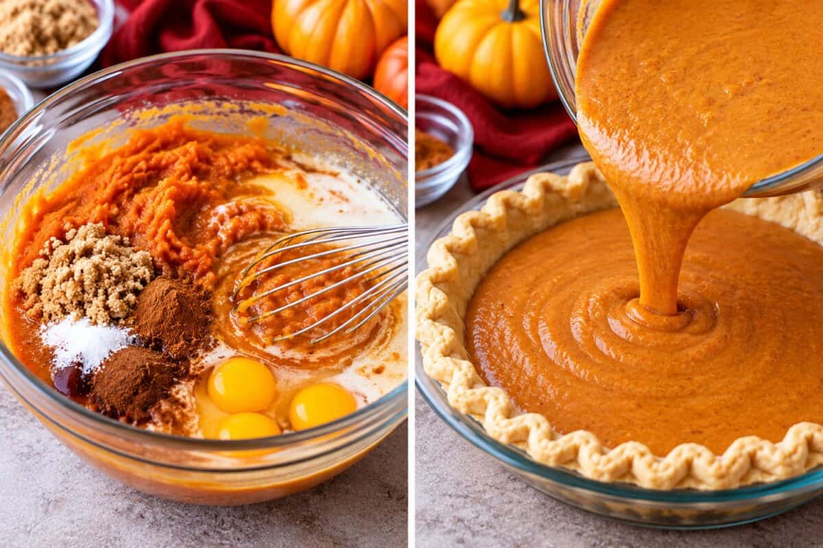 Making a homemade pumpkin Pie filling.