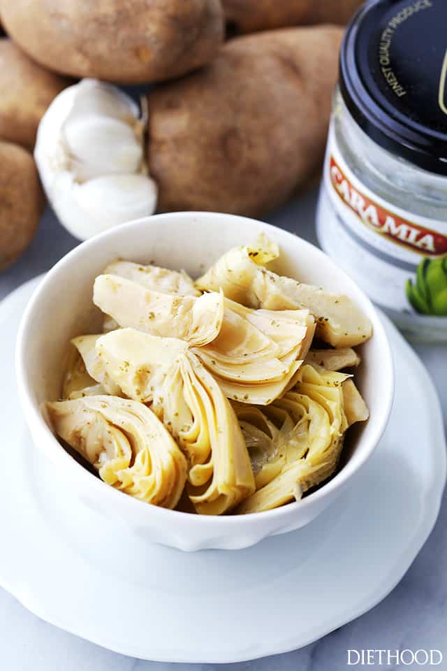 Artichoke hearts in a bowl.