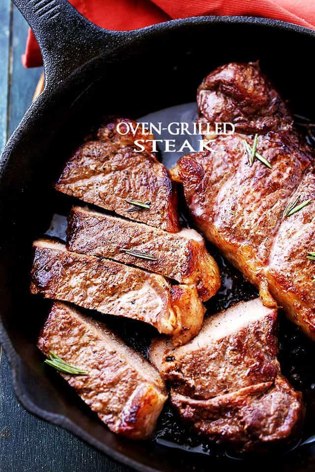 Oven Grilled Steak - Delicious, tender, and juicy thick-cut steak grilled in the oven!