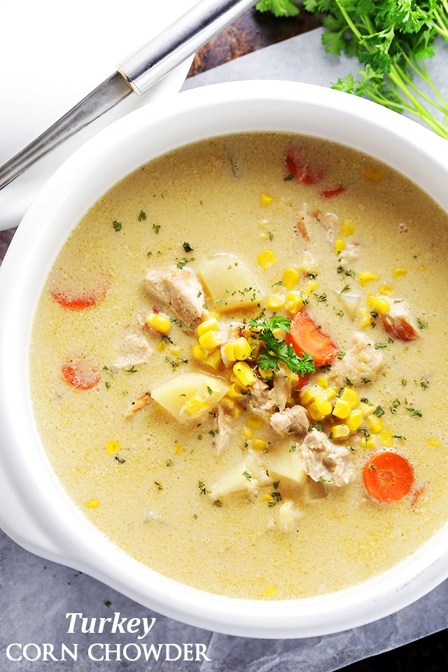 Turkey Corn Chowder - One pot and 30 minutes is all you will need to make this delicious and hearty, quick-cooking chowder, loaded with turkey and corn.