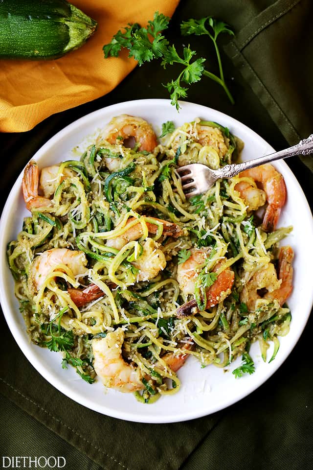 Pesto Zucchini Noodles and Shrimp Recipe  Diethood