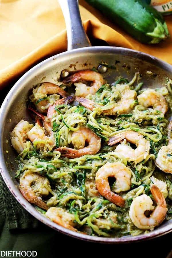 Easy Pesto Zucchini Noodles and Shrimp Recipe image