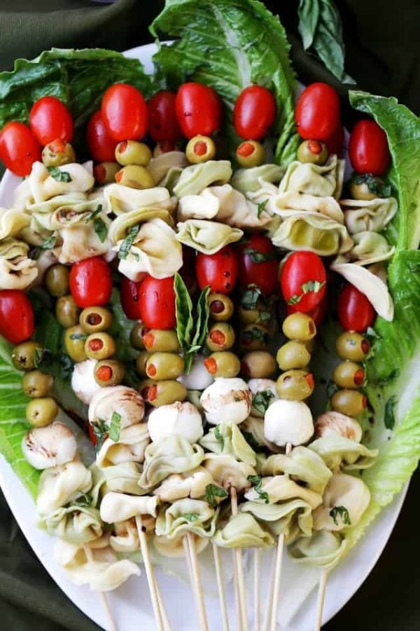 Tortellini Skewers with Olives Tomatoes and Cheese | Holiday Appetizer