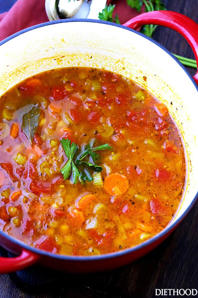 Chickpea Vegetable Soup - A comforting, hearty and healthy vegetable soup packed with chickpeas and loads of veggies. So simple to make, too! Just add everything to a soup pot and simmer!