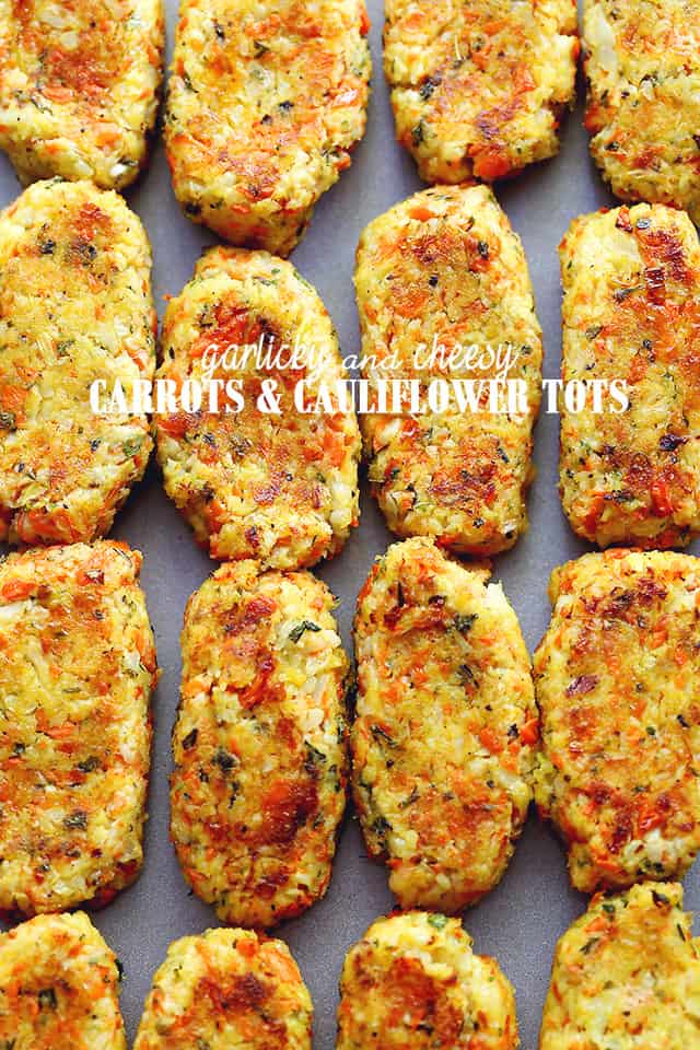 Garlicky & Cheesy Carrots and Cauliflower Tots | www.diethood.com | Baked, crispy, garlicky, and cheesy tots made of cauliflower and carrots.