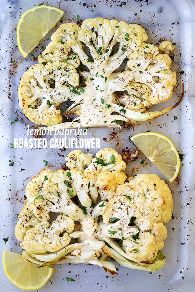 Lemon Paprika Roasted Cauliflower Recipe - Tender roasted cauliflower tossed in olive oil, seasoned with a delicious lemon-paprika mixture, and roasted to a perfect golden brown.