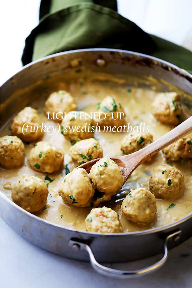 Turkey Swedish Meatballs in a skillet.