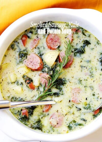 Smoked Sausage, Kale and Potato Soup - This wonderful, hearty, delicious soup is loaded with smoked sausage, kale and potatoes, and is done in just 30 minutes.