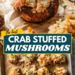 Crab stuffed mushroom Pinterest image.