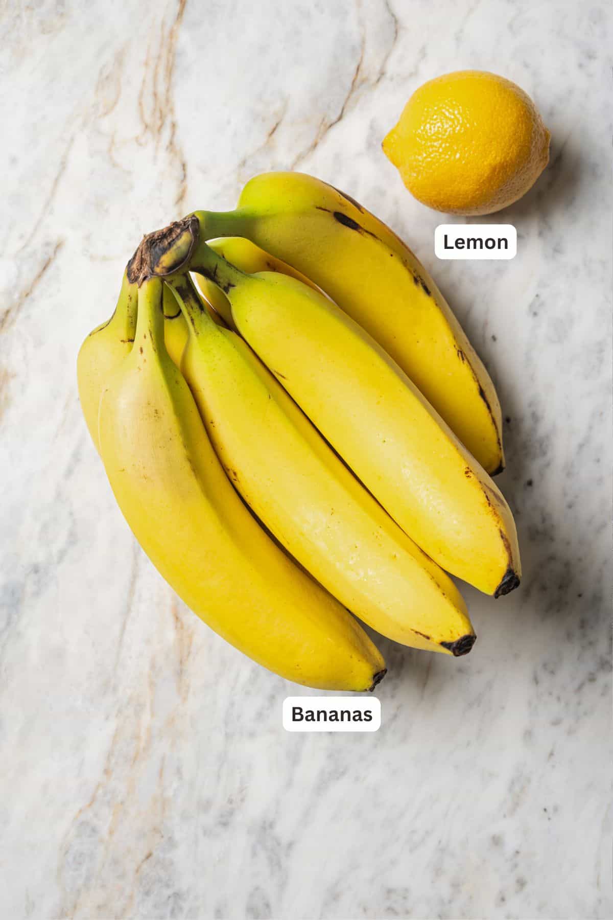 Banana chips ingredients with text labels overlaying each ingredient.