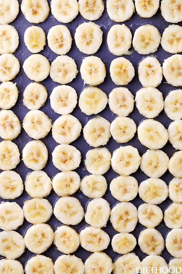 Homemade Baked Banana Chips - Deliciously sweet and guilt-free baked banana chips are so easy to make and are the perfect portable, healthy snack to have on hand.
