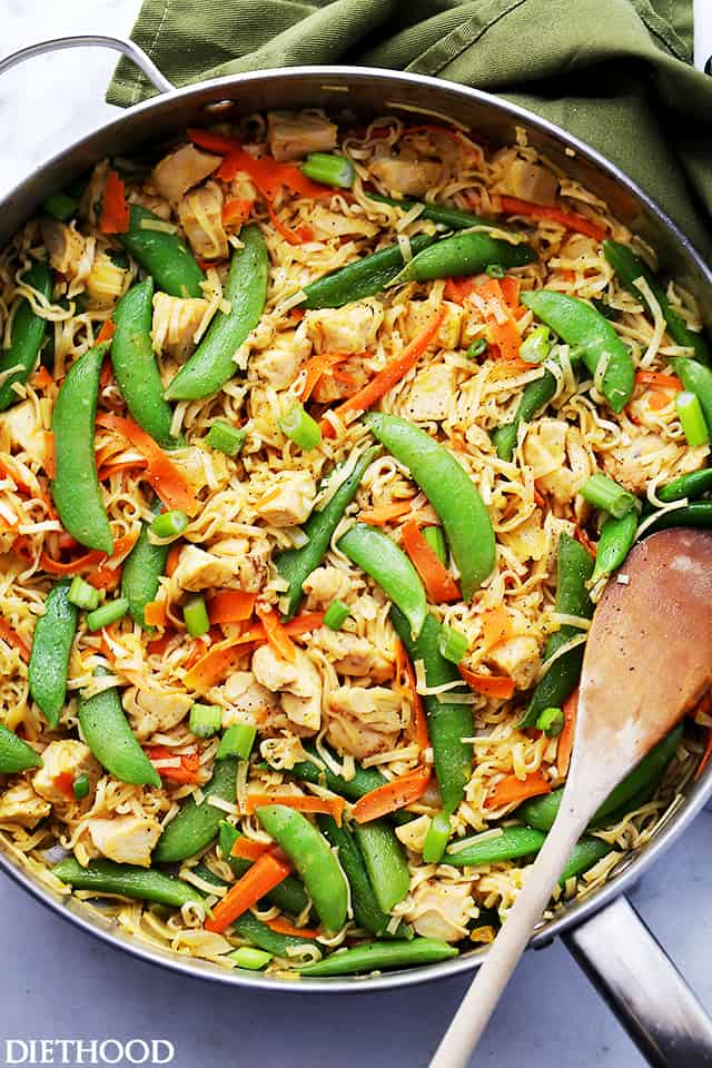 Garlicky homemade noodles in the skillet.