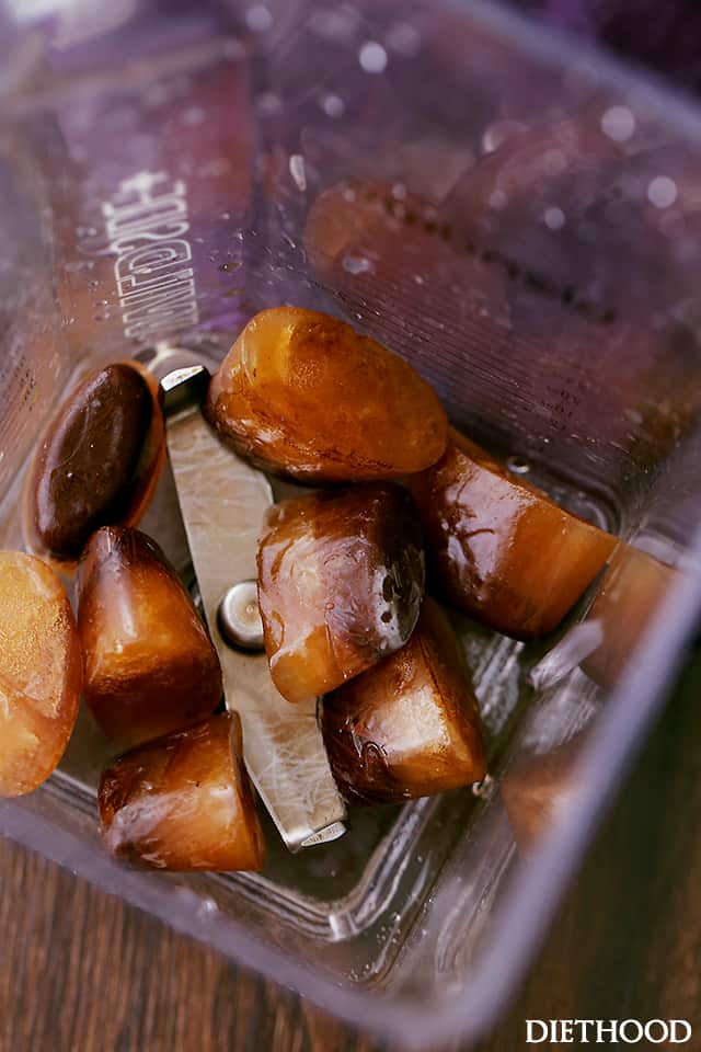 Coffee ice cubes in a blender.