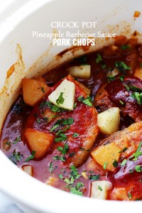 Crock Pot Pineapple Barbecue Sauce Pork Chops - Combined with tangy, homemade barbecue sauce and sweet, tender pineapple, this easy, family friendly recipe for Crock Pot Pork Chops is incredibly delicious, yet so simple to make!