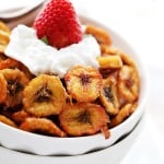 Homemade Baked Banana Chips - Deliciously sweet and guilt-free baked banana chips are so easy to make and are the perfect portable, healthy snack to have on hand.
