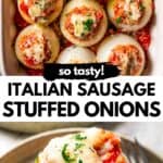 Stuffed Onions long Pinterest image.