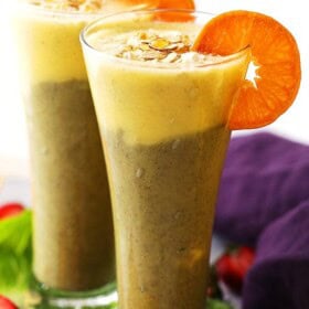 Fruit Salad Smoothie Recipe - A slim-down fruity smoothie with no added sugar, but with tons of fruits, salad greens, chia seeds, and almond milk. Simple, refreshing, and most of all, it's delicious!