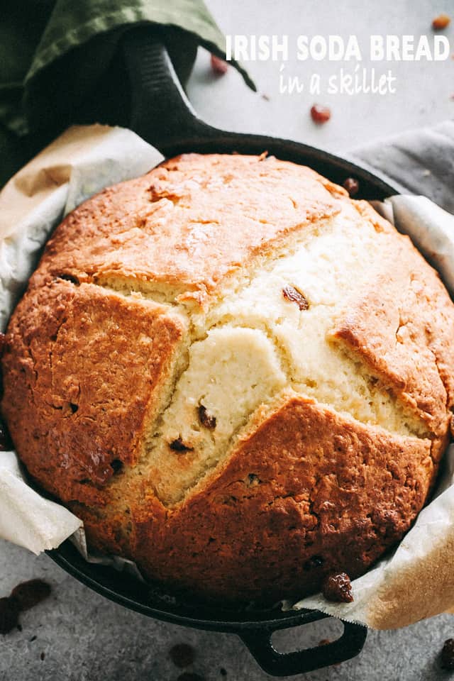Soda Bread Recipe in a Skillet - Super easy, slightly sweet, quick and traditional Irish Soda Bread made with just 6 ingredients! 
