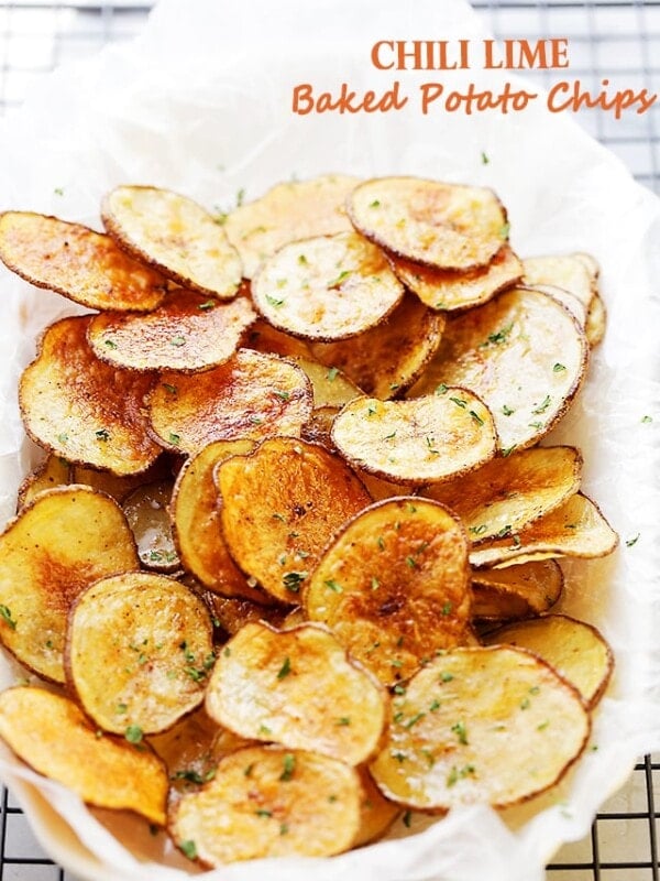 Chili Lime Baked Potato Chips Recipe - Simple to make, delicious and homemade baked potato chips flavored with fresh lime juice and chili powder.