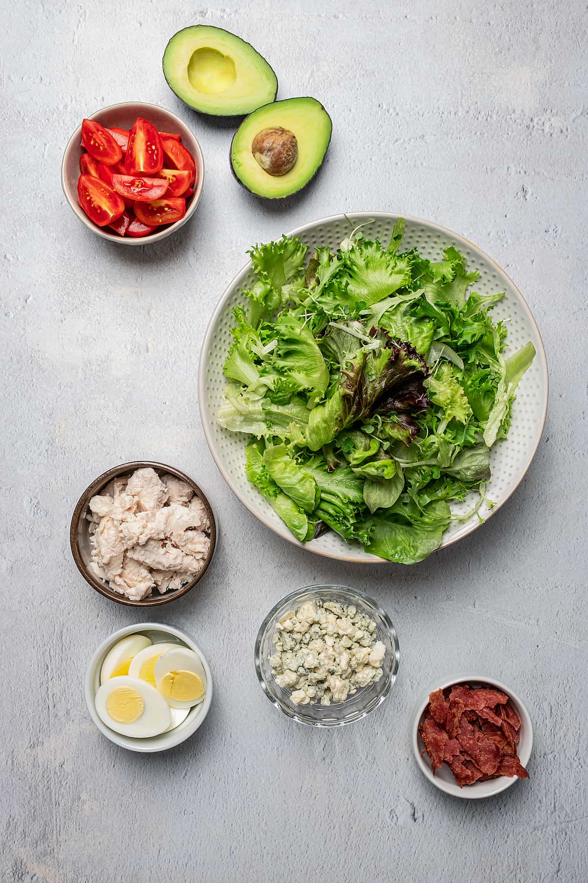 The ingredients for Cobb salad.