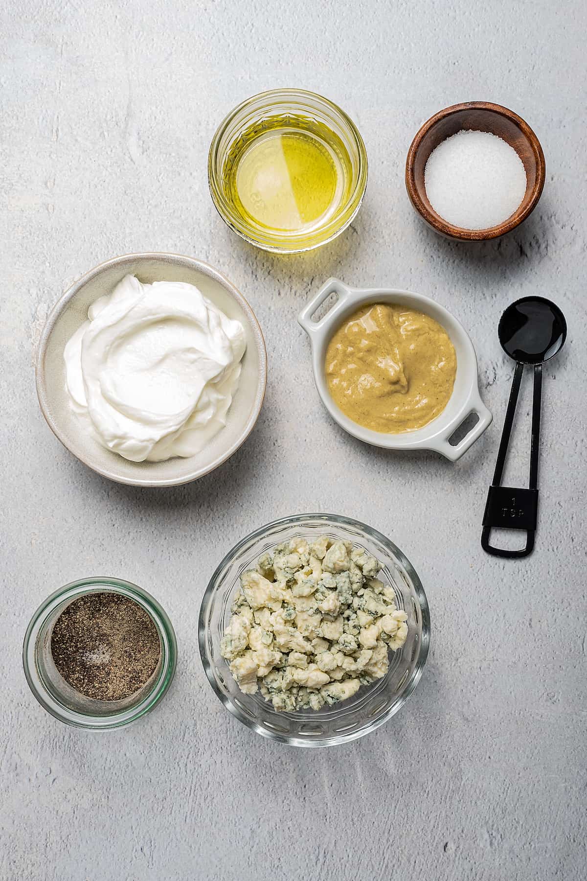 The ingredients for Cobb salad dressing.