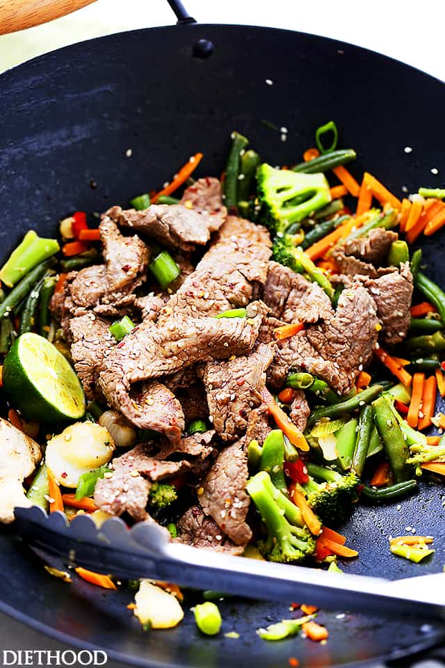 Ginger-Lime Beef Stir Fry Recipe - Quick, easy, flavor-packed beef and vegetables stir fry tossed with fresh ginger, lime and soy sauce. Perfectly delicious and it's just what your weeknight dinner menu needs.