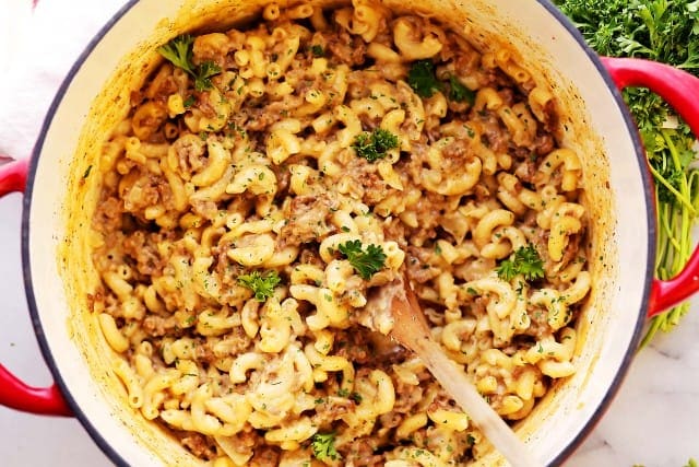 Lightened-Up Homemade Hamburger Helper - Ditch the boxed mix Hamburger Helper and make this easy, one-pot, healthier homemade version!