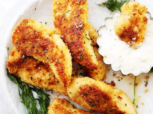 Parmesan Crusted Chicken Tenders With Buttermilk Ranch Dressing Diethood