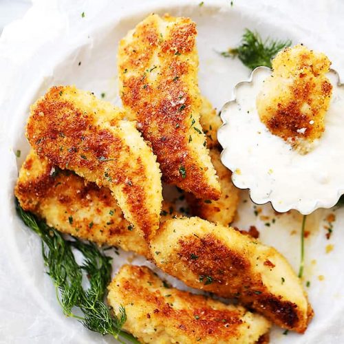 Parmesan Crusted Chicken Tenders With Buttermilk Ranch Dressing Diethood
