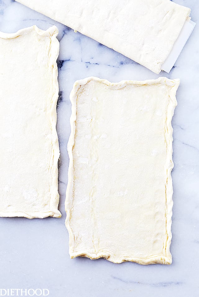 Thawing puff pastry dough on a marble slab.