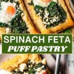 Spinach feta puff pastry long Pinterest image.