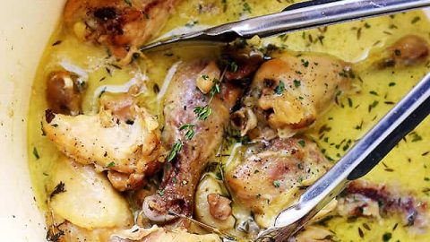 Coconut Milk and Thyme Braised Chicken - Delicious and easy to make one pot chicken dinner cooked in thyme-infused coconut milk and garlic.