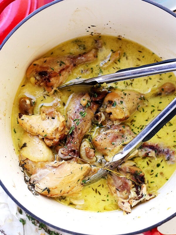 Coconut Milk and Thyme Braised Chicken - Delicious and easy to make one pot chicken dinner cooked in thyme-infused coconut milk and garlic.