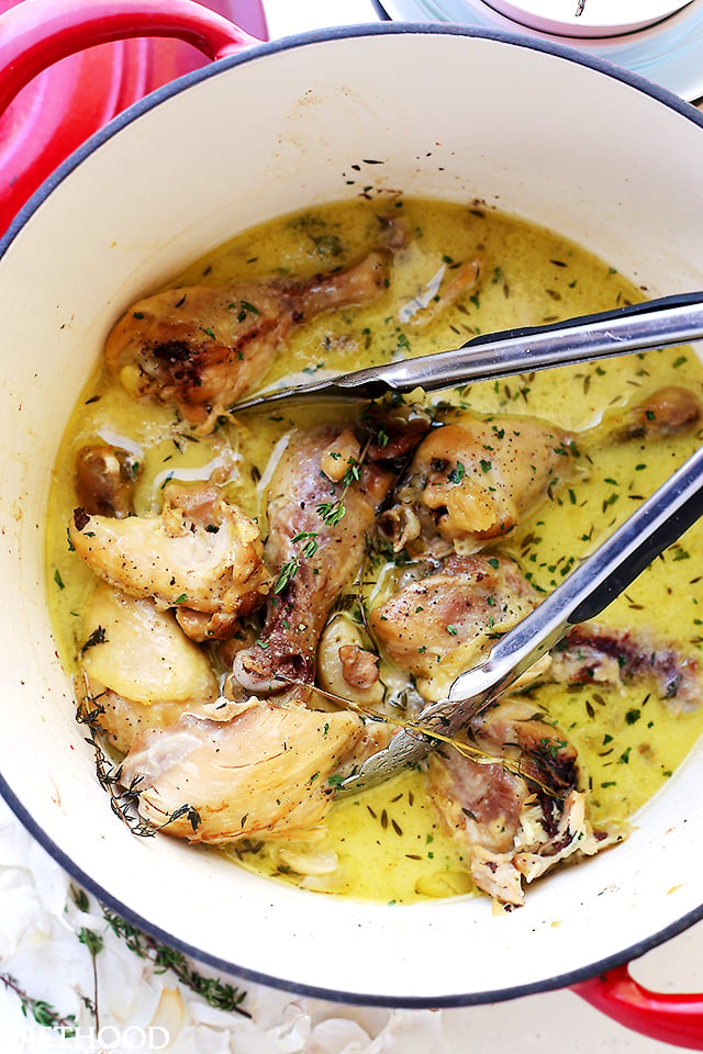 Coconut Milk and Thyme Braised Chicken - Delicious and easy to make one pot chicken dinner cooked in thyme-infused coconut milk and garlic. 