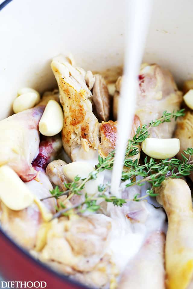 Coconut Milk and Thyme Braised Chicken - Delicious and easy to make one pot chicken dinner cooked in thyme-infused coconut milk and garlic. 