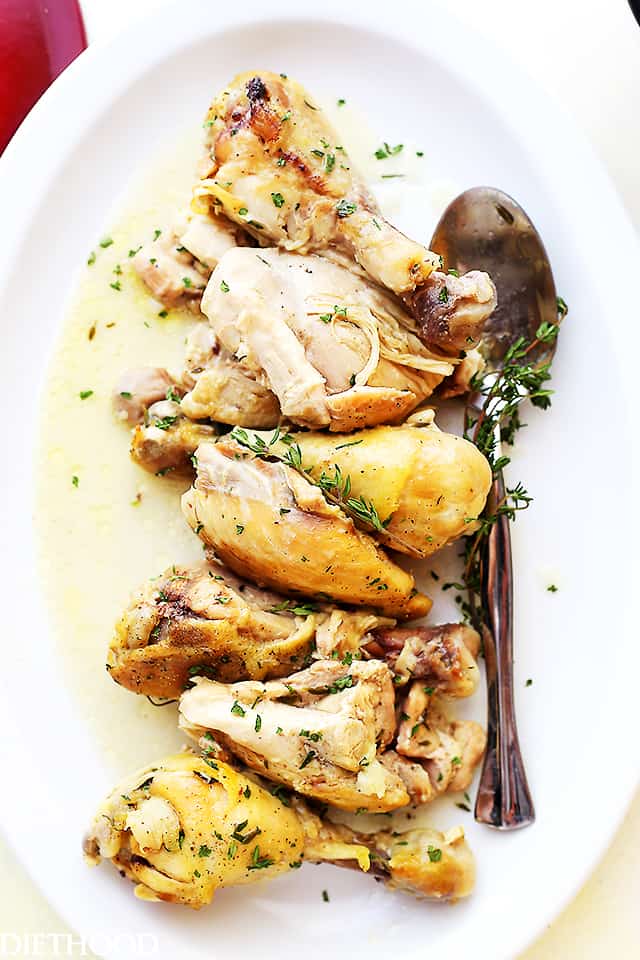 Coconut Milk and Thyme Braised Chicken - Delicious and easy to make one pot chicken dinner cooked in thyme-infused coconut milk and garlic. 