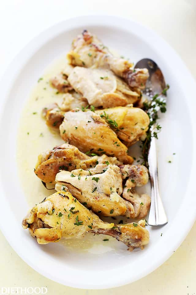 Coconut Milk and Thyme Braised Chicken - Delicious and easy to make one pot chicken dinner cooked in thyme-infused coconut milk and garlic. 