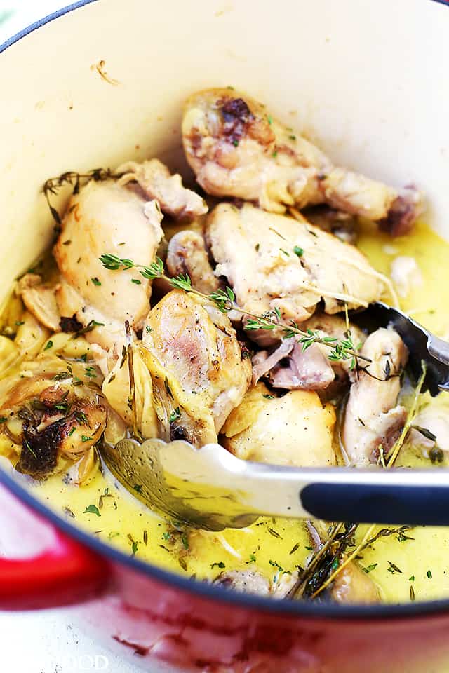 Coconut Milk and Thyme Braised Chicken - Delicious and easy to make one pot chicken dinner cooked in thyme-infused coconut milk and garlic. 