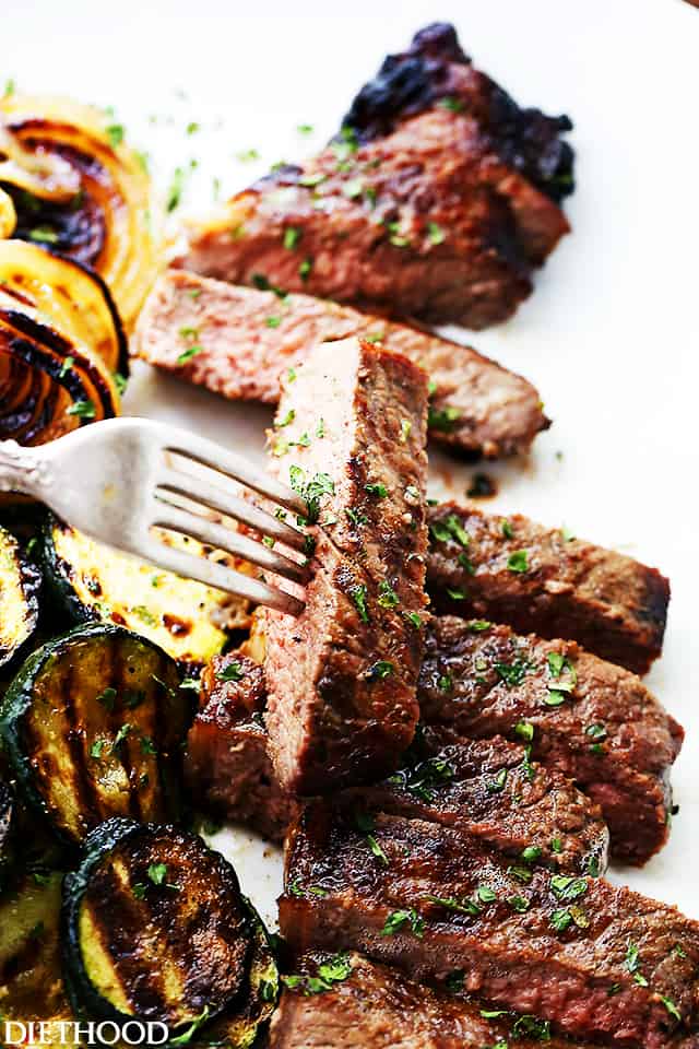 Jack Daniel's Grilled Steak Recipe - New York Strip Steaks marinated in one of the most delicious marinades made with Jack Daniel's Whiskey and Soy Sauce. Our favorite steak house meal made at home!