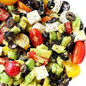 Olives and Avocado Salad with Tomatoes and Feta Cheese - Delicious, colorful and summery avocado salad with black olives, tomatoes and feta cheese.