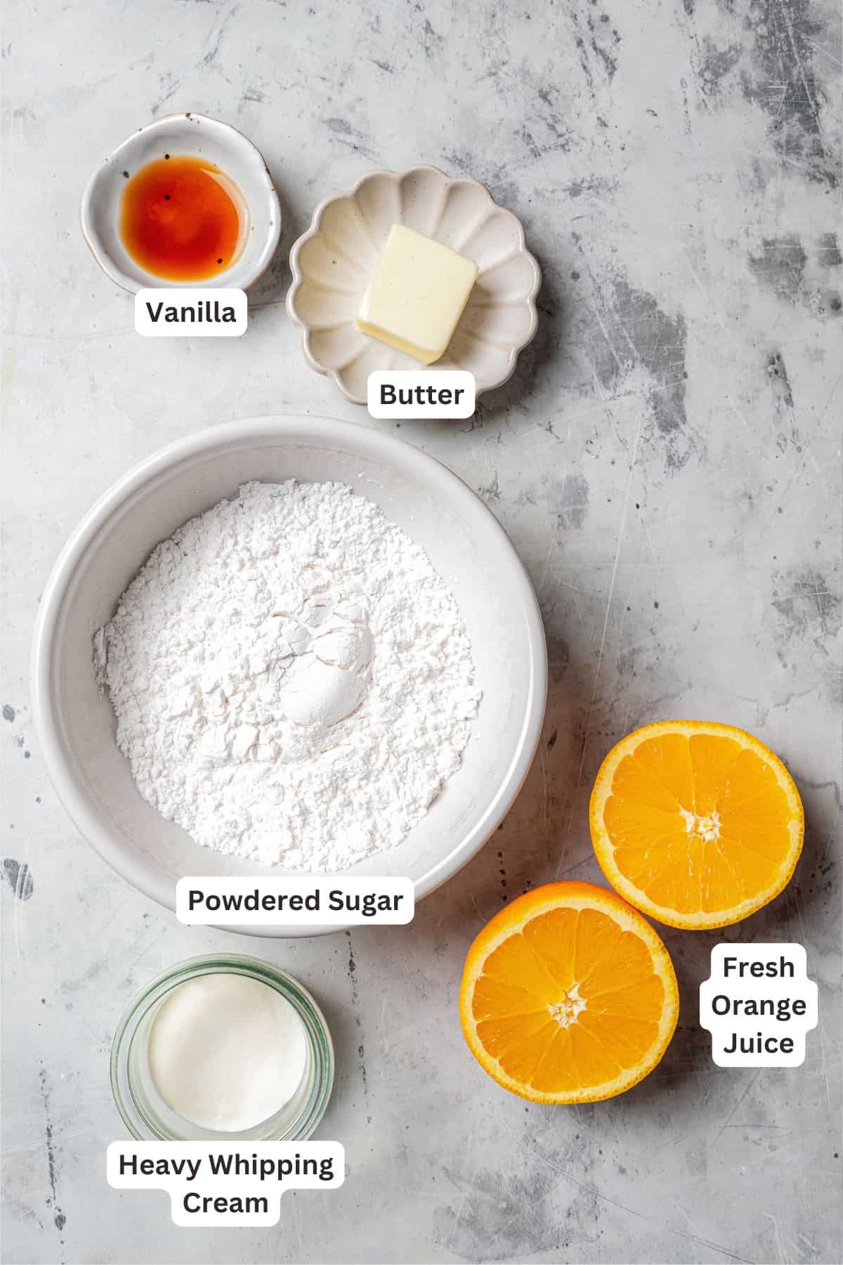 Glaze ingredients with text labels overlaying each ingredient.