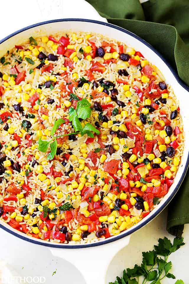 Overhead shot of a pan with Fiesta Rice.