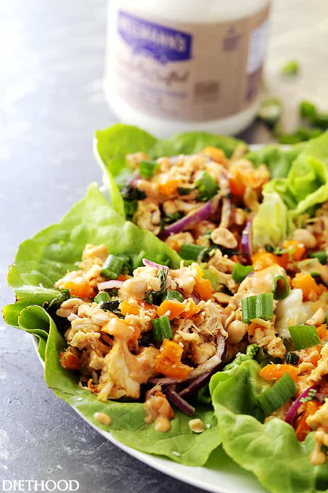 Thai Chicken Lettuce Wraps - Quick and easy Chicken Lettuce Wraps tossed in an incredible Peanut Sauce make for a great weeknight meal option that's full of flavor!