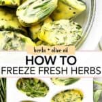 Freezing fresh herbs Pinterest image.
