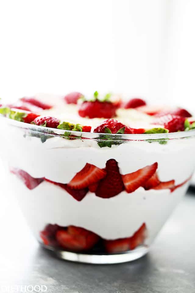 No-Bake Strawberry Cheesecake Salad - Delicious, creamy, light no-bake dessert that's perfect for your Summer parties! No oven needed and everyone always asks for more!
