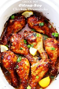Crock Pot Citrus-Soy Chicken Drumsticks - These super easy chicken drumsticks are loaded with flavor and they're made in the crock pot for a simple, no-fuss dinner.