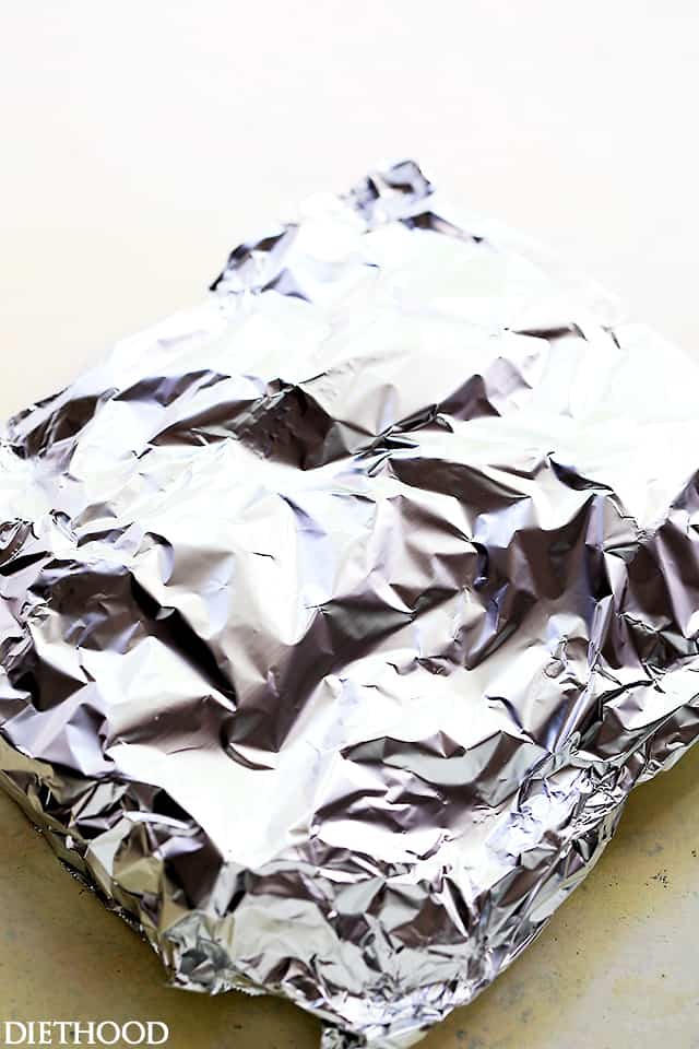 A sealed foil packet on top of a kitchen countertop
