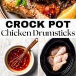 Crockpot chicken drumsticks collage Pinterest image.