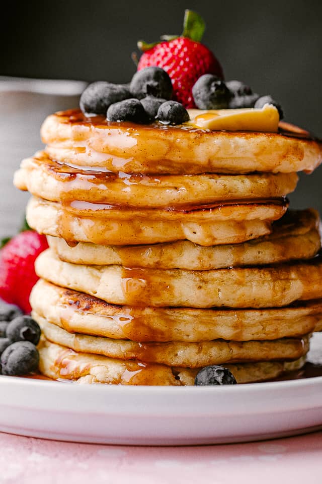 Stack of buttermilk pancakes.