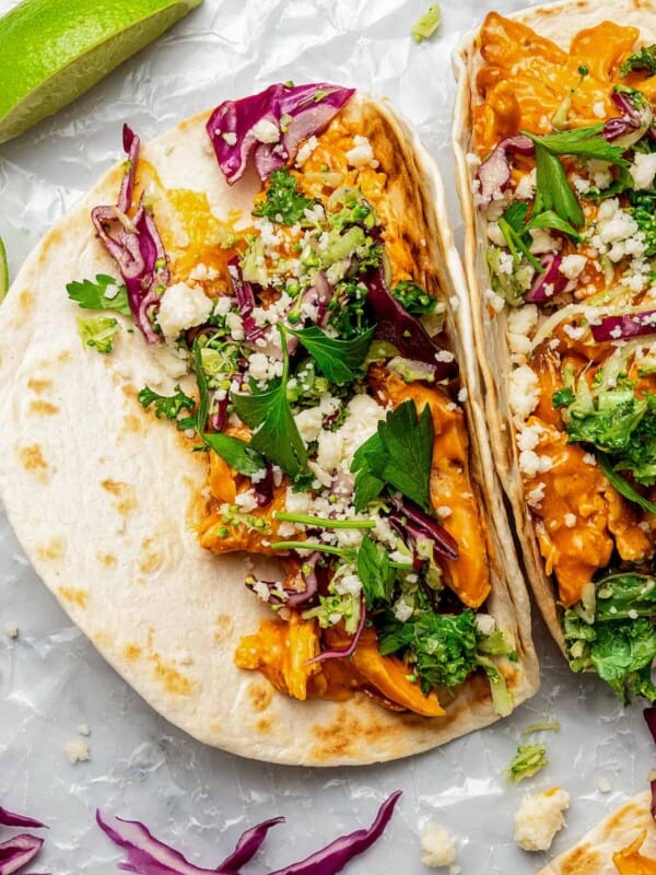 Shredded buffalo chicken tacos.